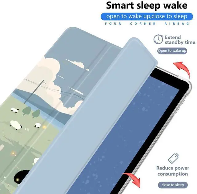 Alt view image 3 of 5 - JOYLAND Cartoon Case for iPad 5th/6th Generation(2017/2018) 9.7 Inch with Pencil Holder, Clear TPU Foldable Smart Stand Back Cover, Auto Wake/Sleep Shockproof Protective Case