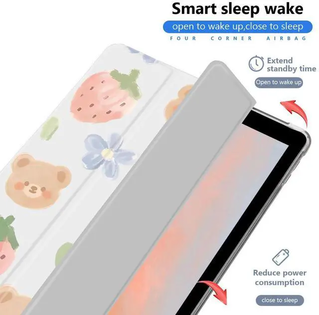 Alt view image 3 of 5 - JOYLAND Cute Bear Case for iPad mini 7/iPad mini 6 8.3 Inch Clear TPU Back Smart Stand Leather Cover with Pencil Holder for Girls Women Kids Auto Wake/Sleep Foldable Shockproof Protective Case