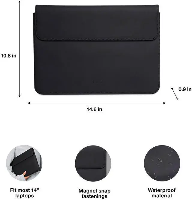 Alt view image 2 of 5 - Waterproof 14'' Laptop Portfolio Sleeve - Protective Case with Soft-Lined Compartment, Magnetic Closure, Durable PU Fabric for 14-Inch Laptops