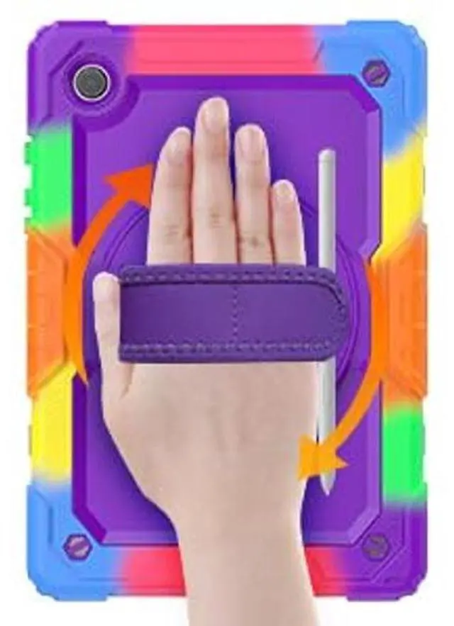 Alt view image 4 of 5 - SEYMAC stock Case for Samsung Galaxy Tab A8 10.5'', Full-Body Drop Protection Case with Screen Protector Pencil Holder [360deg Rotating Hand Strap] &Stand, Purple+Colorful