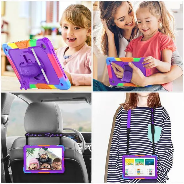 Alt view image 3 of 5 - SEYMAC stock Case for Samsung Galaxy Tab A8 10.5'', Full-Body Drop Protection Case with Screen Protector Pencil Holder [360deg Rotating Hand Strap] &Stand, Purple+Colorful