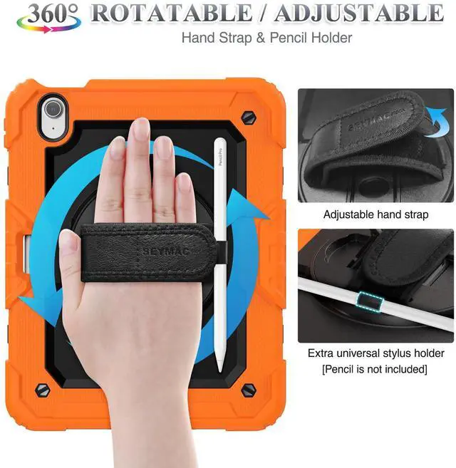 Alt view image 3 of 5 - SEYMAC stock Case for iPad Air 11 inch Case M3/ M2 (2025/2024), for iPad Air 6th Generation, Heavy Duty Protective with Pencil Holder, Screen Protector, Stand, Hand Strap, Shoulder Strap, Orange