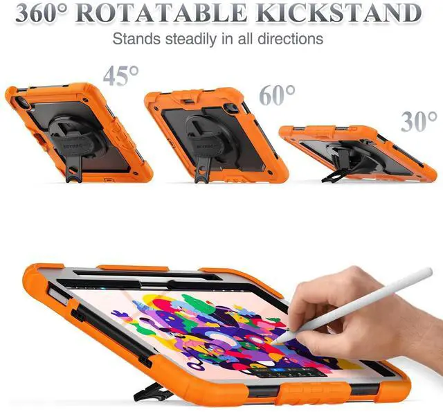 Alt view image 4 of 5 - SEYMAC stock Case for iPad Air 11 inch Case M3/ M2 (2025/2024), for iPad Air 6th Generation, Heavy Duty Protective with Pencil Holder, Screen Protector, Stand, Hand Strap, Shoulder Strap, Orange