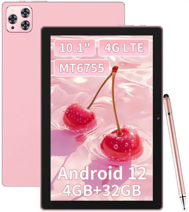 Main image of BINHENGLON 10.1" Android 12 Tablet, 4G LTE Dual SIM, 4GB RAM 32GB ROM, Octa-Core MT6755, 13MP Rear + 5MP Front Camera, 6000mAh Battery, 5-Point Touch, GMS Certified (Pink)