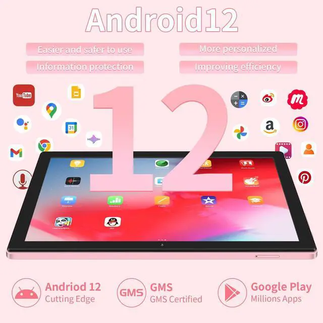 Alt view image 2 of 5 - BINHENGLON 10.1" Android 12 Tablet, 4G LTE Dual SIM, 4GB RAM 32GB ROM, Octa-Core MT6755, 13MP Rear + 5MP Front Camera, 6000mAh Battery, 5-Point Touch, GMS Certified (Pink)