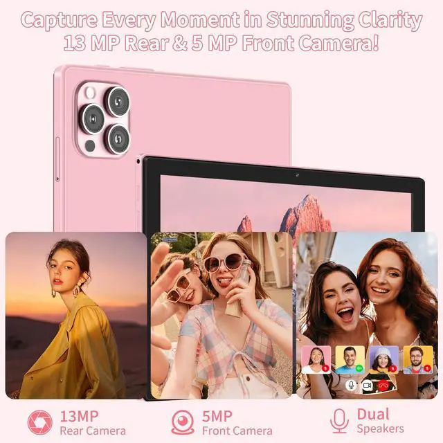 Alt view image 4 of 5 - BINHENGLON 10.1" Android 12 Tablet, 4G LTE Dual SIM, 4GB RAM 32GB ROM, Octa-Core MT6755, 13MP Rear + 5MP Front Camera, 6000mAh Battery, 5-Point Touch, GMS Certified (Pink)