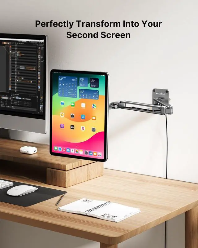 Alt view image 5 of 5 - KU XIU Magnetic Wireless Charging Wall Mount Holder for iPad Pro/Air 11" M2, Aluminum Alloy Adjustable Foldable Tablet Wall Mount Stand for iPad Pro 11" 1st/2nd/3rd/4th, iPad Air 10.9" 4/5th