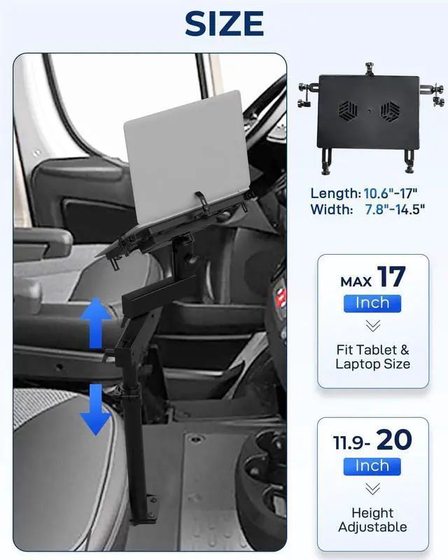 Alt view image 3 of 5 - SPIRRELAB Car Laptop Mount Fit for Dodge Ram Promaster, Charger, Magnum, Challenger, Sprinter Van, Chrysler 300, No-Drill Vehicle Computer Mount for Van