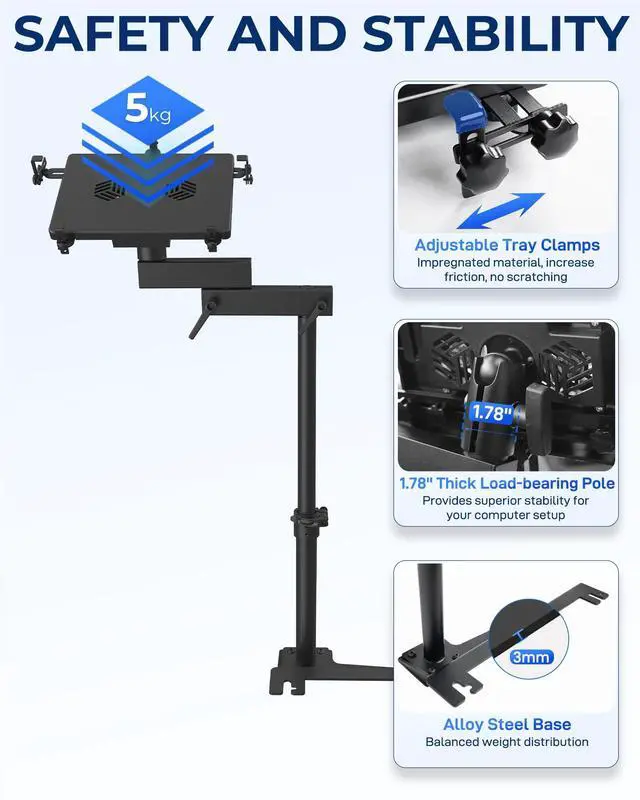 Alt view image 4 of 5 - SPIRRELAB Car Laptop Mount Fit for Dodge Ram Promaster, Charger, Magnum, Challenger, Sprinter Van, Chrysler 300, No-Drill Vehicle Computer Mount for Van