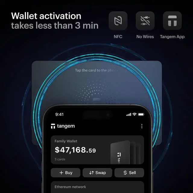 Alt view image 2 of 5 - TANGEM Wallet Pack of 2 - Secure Crypto Wallet - Trusted Cold Storage for Bitcoin, Ethereum, NFT's & More Coins - 100% Offline Hardware Wallet