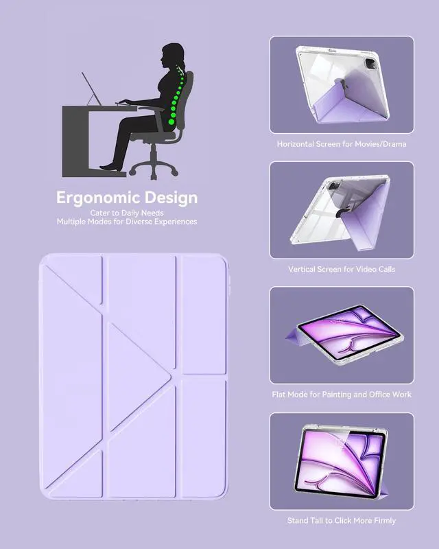 Alt view image 4 of 5 - Folio Magnetic Cover Compatible with iPad Air 11-inch Case M2/M3, Replacement for iPad Pro 11-inch Case(4th/3rd/2nd/1st) with Multi-Angle Stand, 10.9 inch Air 5th/4th Clear Cover with Pencil Holder
