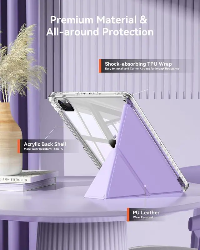 Alt view image 5 of 5 - Folio Magnetic Cover Compatible with iPad Air 11-inch Case M2/M3, Replacement for iPad Pro 11-inch Case(4th/3rd/2nd/1st) with Multi-Angle Stand, 10.9 inch Air 5th/4th Clear Cover with Pencil Holder