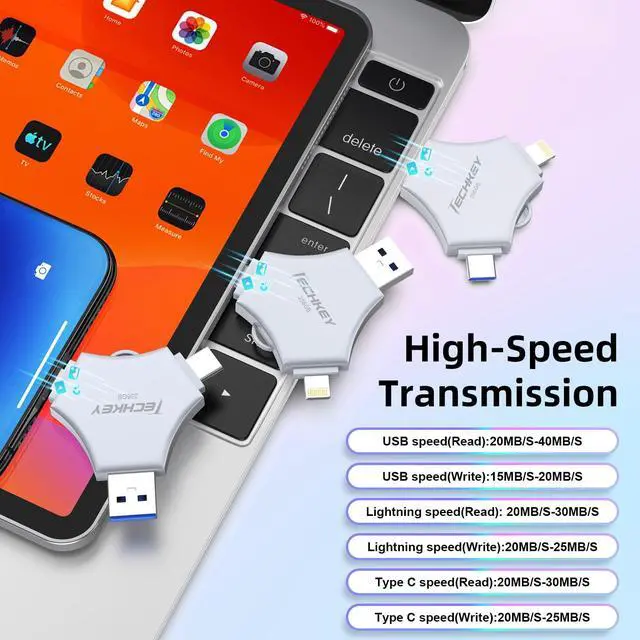 Alt view image 4 of 5 - MFi Certified USB 3.0 Flash Drive 256GB for iPhone, 3in1 External Memory Photo Keeper Storage Stick for Picture/Video/Data Saver/Backup, High Speed Thumb/Jump/Hard Drives for iPhone/iPad/Android/PC