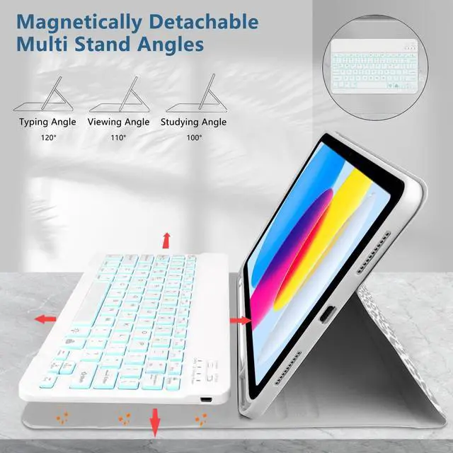Alt view image 3 of 5 - TopPerfekt for Bluetooth Keyboard iPad 10th Gen 10.9 inch (2022) case iPad (A16) 11th/ 10th Gen Case 11'' (2025) with 7-Color Backlights, Pencil Holder, Detachable, Rechargeable- noteLeopard Grey