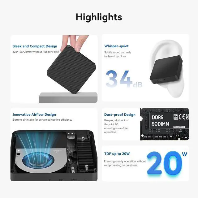 Alt view image 2 of 5 - TRIGKEY Key Mini N150 Mini PC, Intel Twin Lake N150(up to 3.6GHz, 4C/4T), 16GB DDR5 4800MHz RAM 500GB SSD, USB3.2(10Gbps) *4/LAN 2.5Gbps/4K 60Hz Dual Display, WiFi6(Intel AX101)/Bluetooth5.2