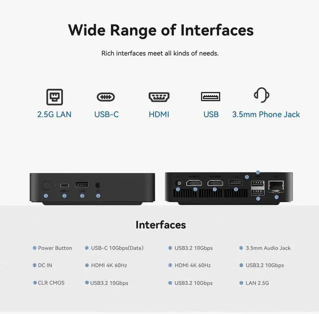 Alt view image 5 of 5 - TRIGKEY Key Mini N150 Mini PC, Intel Twin Lake N150(up to 3.6GHz, 4C/4T), 16GB DDR5 4800MHz RAM 500GB SSD, USB3.2(10Gbps) *4/LAN 2.5Gbps/4K 60Hz Dual Display, WiFi6(Intel AX101)/Bluetooth5.2