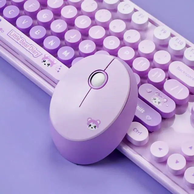 Alt view image 4 of 5 - 2.4G USB Wireless Keyboard and Mouse Combo, Multi-Color Typewriter Style Round Keycap, Cute Candy Colors, Compatible with Notebook, PC (Purple-B)