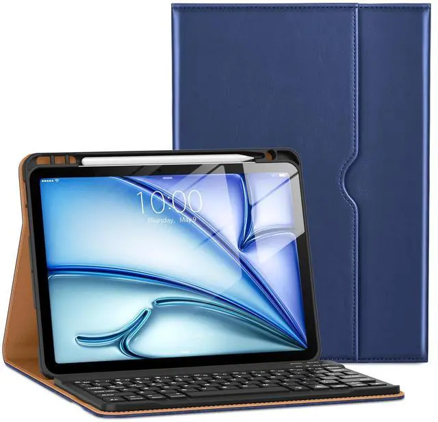 Main image of VIKESI Keyboard Case for iPad Air 11-inch M3/M2 (2025/2024 Released) & iPad Air 5th/ 4th Generation 10.9-Inch,Leather Cover, Built-in Breathing Light, Function Row,Pencil Holder,Card Slots -Navy Blue