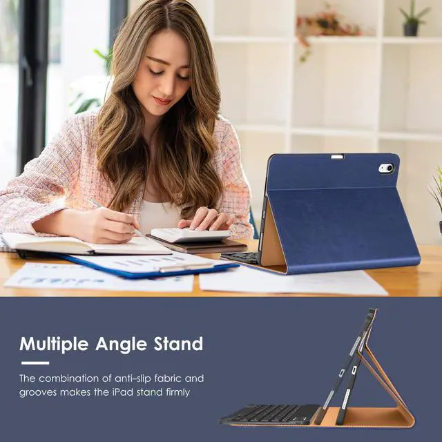 Alt view image 4 of 5 - VIKESI Keyboard Case for iPad Air 11-inch M3/M2 (2025/2024 Released) & iPad Air 5th/ 4th Generation 10.9-Inch,Leather Cover, Built-in Breathing Light, Function Row,Pencil Holder,Card Slots -Navy Blue