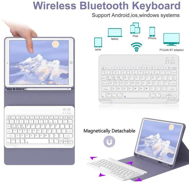 Alt view image 4 of 5 - WINCHKING for iPad 9th Generation Case with Keyboard 10.2 Inch iPad 8th/7th /Air 3rd/Pro 10.5" Generation,Detachable Wireless Keyboard Smart Folio Case with Pencil Holder(Purple)