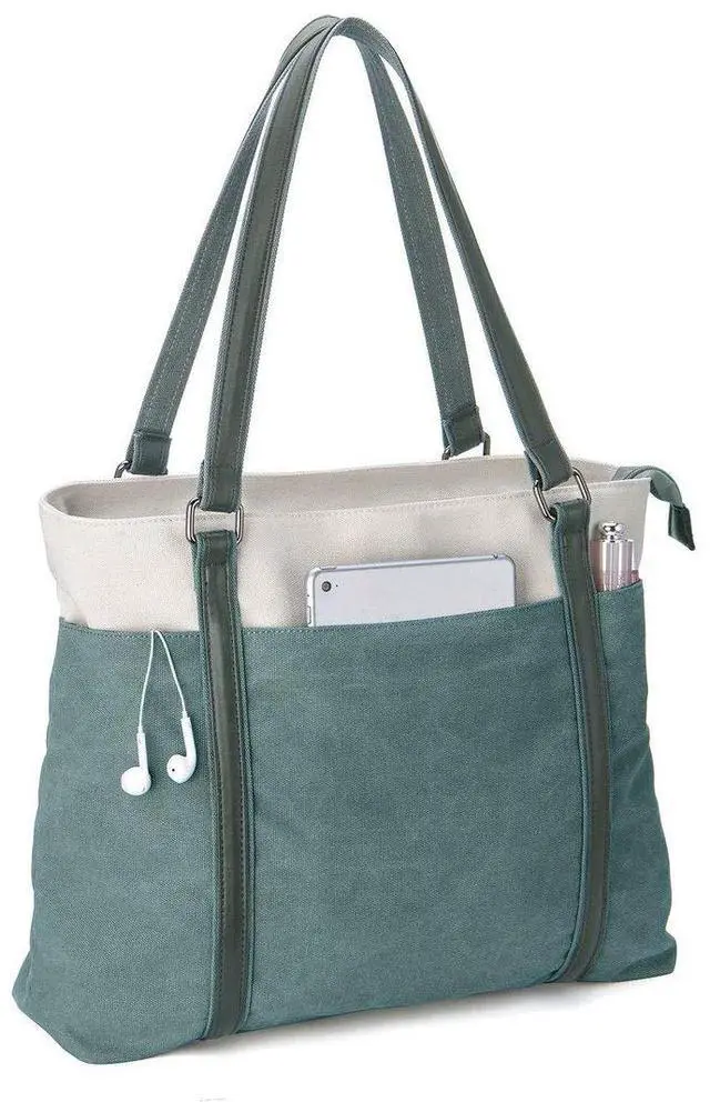 Main image of Wxnow Tote Bag for Women, Canvas Shoulder Bags Large Tote Bag Teacher Work 15.6 Laptop Bags Handbag Purse, Green