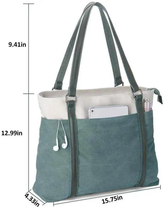 Alt view image 5 of 5 - Wxnow Tote Bag for Women, Canvas Shoulder Bags Large Tote Bag Teacher Work 15.6 Laptop Bags Handbag Purse, Green