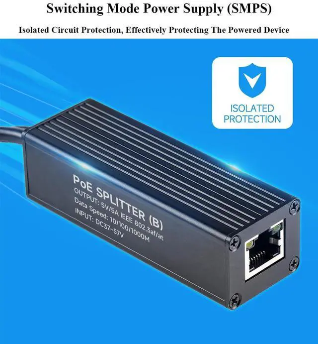 Alt view image 5 of 5 - Industrial Gigabit PoE Splitter with IEEE 802.3af/at-Compliant 10/100/1000Mbps,Power Over Ethernet Splitter Adapter for Raspberry Pi 5 4B 3B+ 3B/Network Camera, 5V 5A 25W Output, DC Port