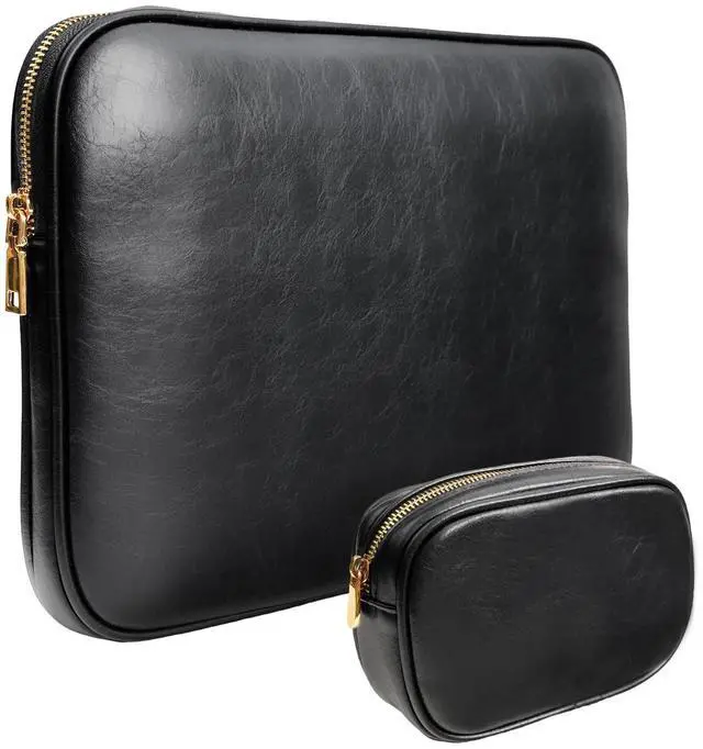 Main image of Yesmornsis PU Leather Padded Laptop Sleeve 15.3Inch Compatible with MacBook Air 15 A3114 M3 A2941 M2, MacBook Pro 15 Laptop Bag with Charger Pouch Color Black