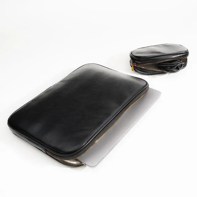 Alt view image 2 of 5 - Yesmornsis PU Leather Padded Laptop Sleeve 15.3Inch Compatible with MacBook Air 15 A3114 M3 A2941 M2, MacBook Pro 15 Laptop Bag with Charger Pouch Color Black