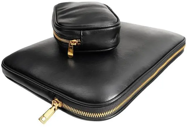 Alt view image 5 of 5 - Yesmornsis PU Leather Padded Laptop Sleeve 15.3Inch Compatible with MacBook Air 15 A3114 M3 A2941 M2, MacBook Pro 15 Laptop Bag with Charger Pouch Color Black