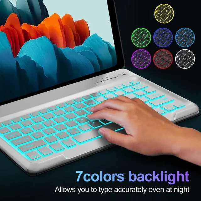 Alt view image 4 of 5 - for Samsung Galaxy Tab S8+/S7 FE/S7 Plus Keyboard Case 12.4 inch -Detachable Bluetooth Backlit Keyboard, Slim Multi-Angle Cover with S Pen Holder for Tablet S8+ 2022/S7 FE 2021/S7 Plus 2020, Turquoise