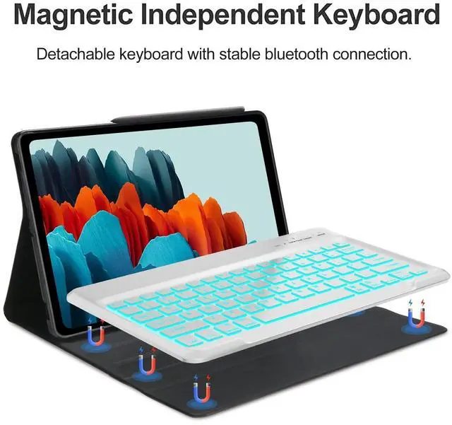 Alt view image 5 of 5 - for Samsung Galaxy Tab S8+/S7 FE/S7 Plus Keyboard Case 12.4 inch -Detachable Bluetooth Backlit Keyboard, Slim Multi-Angle Cover with S Pen Holder for Tablet S8+ 2022/S7 FE 2021/S7 Plus 2020, Turquoise