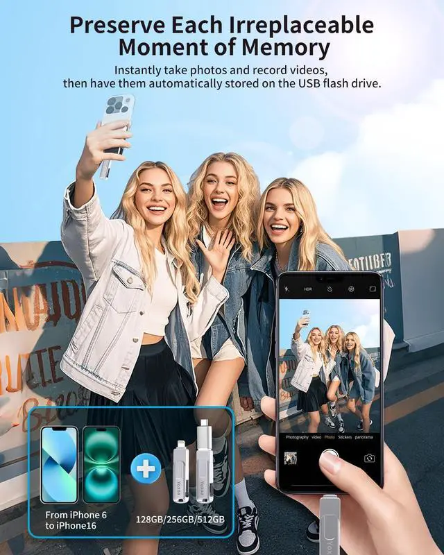 Alt view image 3 of 5 - MFi Certified 256GB Flash Drive for iPhone & iPad, High-Speed Photo Stick for External Memory Storage, Backup & Transfer Files, Thumb Drive Memory Stick for iPhone/iPad/iOS/Android/PC (Silver)