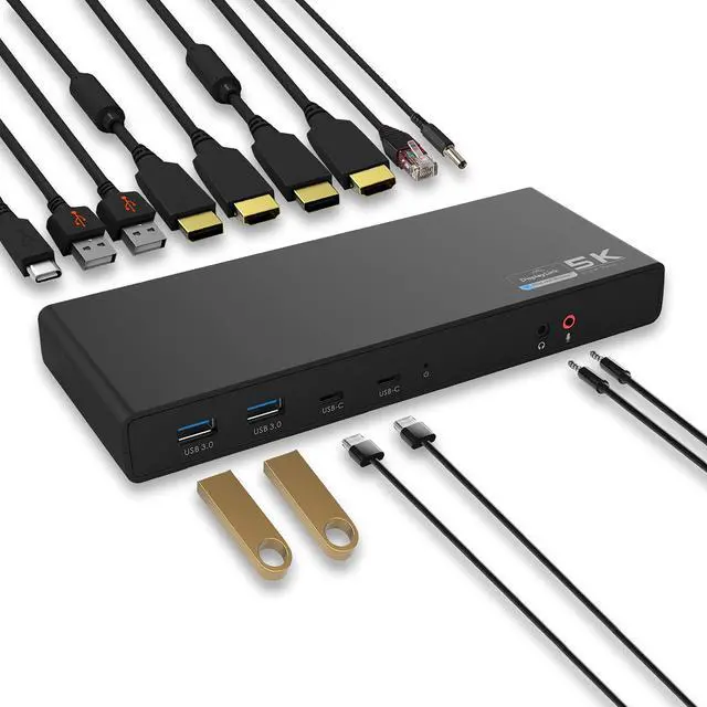 Main image of Zell Technologies USB-C Display Link 12 Port 65W Power Delivery Dual 4K HDMI Docking Station, Supports 5K (5120 x 2880@60Hz), for Thunderbolt 3 or USB-C laptops