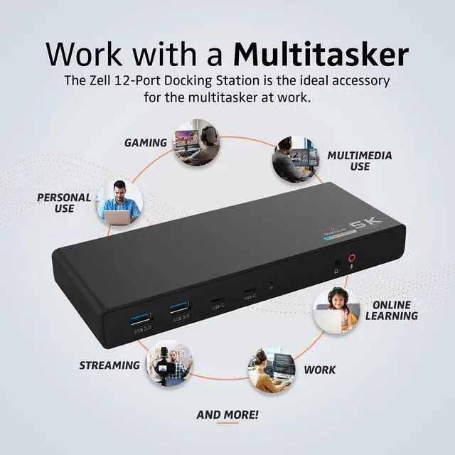 Alt view image 2 of 5 - Zell Technologies USB-C Display Link 12 Port 65W Power Delivery Dual 4K HDMI Docking Station, Supports 5K (5120 x 2880@60Hz), for Thunderbolt 3 or USB-C laptops