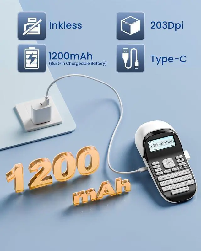 Alt view image 2 of 5 - Label Maker Machine with Tape - Portable Inkless Label Printer with Keyboard & Bluetooth, Handheld Sticker Printer for Office, Home & School Organization, Lightweight, Qwerty Keyboard One-Touch Keys