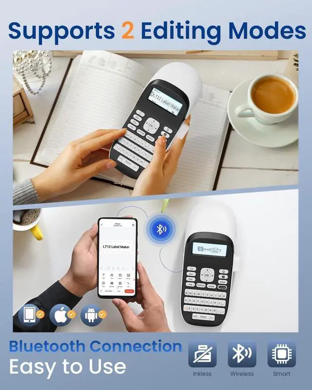 Alt view image 4 of 5 - Label Maker Machine with Tape - Portable Inkless Label Printer with Keyboard & Bluetooth, Handheld Sticker Printer for Office, Home & School Organization, Lightweight, Qwerty Keyboard One-Touch Keys