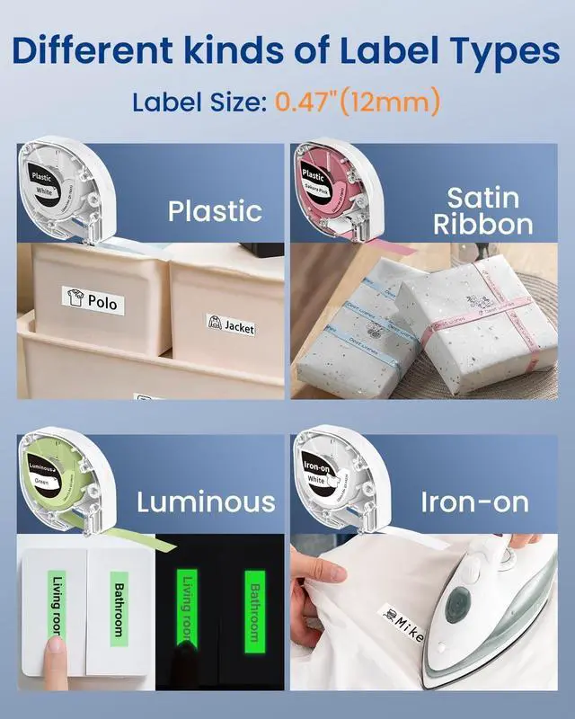 Alt view image 5 of 5 - Label Maker Machine with Tape - Portable Inkless Label Printer with Keyboard & Bluetooth, Handheld Sticker Printer for Office, Home & School Organization, Lightweight, Qwerty Keyboard One-Touch Keys