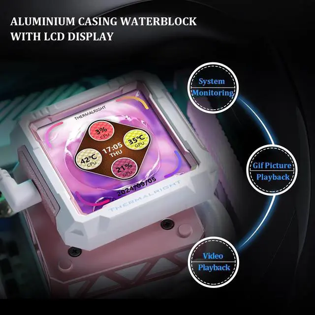 Alt view image 4 of 5 - Thermalright FW PRO 360 ARGB MEW CPU AIO Cooler,IPS LCD Screen with 320 * 320 Resolution,for AM5&Intel 1700/1851,High-Performance 360 Specs Water-Cooled with 2.73in Removable Display