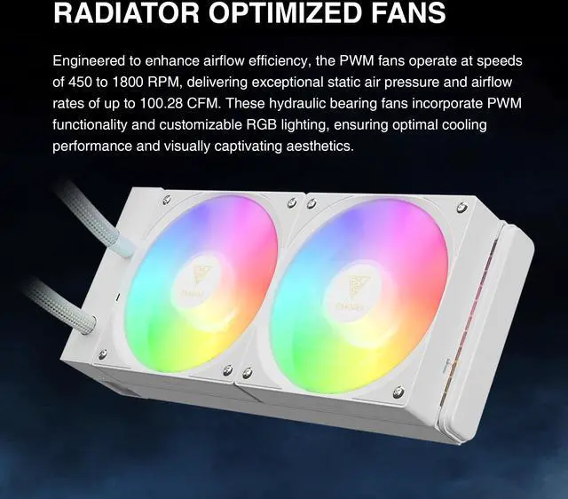 Alt view image 2 of 5 - GAMDIAS CHIONE E4 240mm AIO CPU Water Cooler, Real-time Digital Display Patented PWM Pump, Hidden Cable Design, ARGB PWM Fan w/MB Sync, Intel LGA 1700/1200, AMD AM5/AM4, White