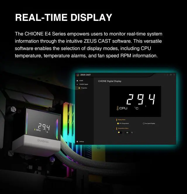 Alt view image 5 of 5 - GAMDIAS CHIONE E4 240mm AIO CPU Water Cooler, Real-time Digital Display Patented PWM Pump, Hidden Cable Design, ARGB PWM Fan w/MB Sync, Intel LGA 1700/1200, AMD AM5/AM4, White