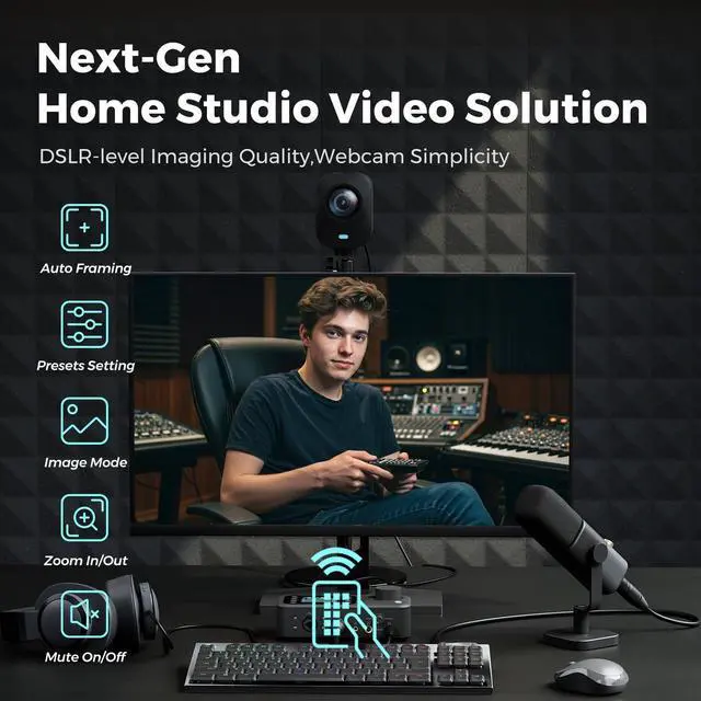 Alt view image 2 of 5 - NearStream VM20 Wired Streaming Camera 4K with 40X Hybrid Zoom/8 Noise Canceling Mics/Remote Control, Plug & Play, HDMI/USB/RJ45 Webcam for LiveStream, Video Call, Creator, Multicam Ready