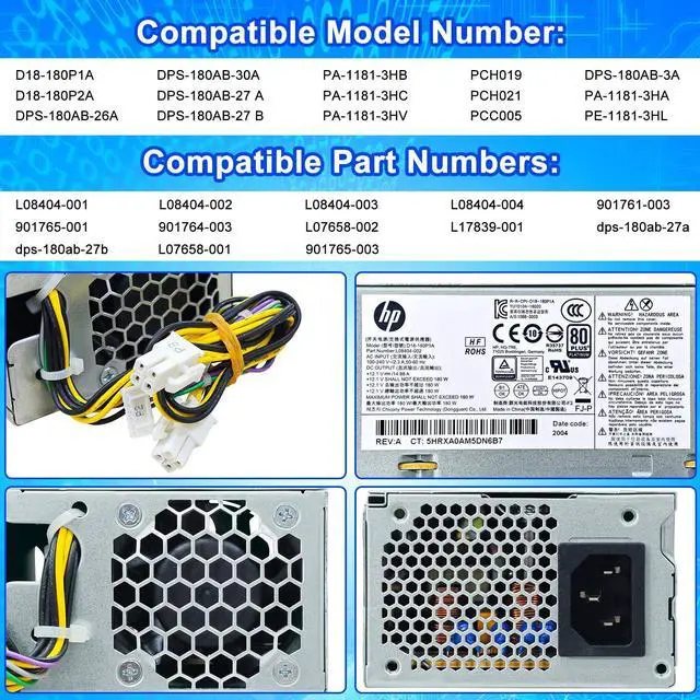 Alt view image 2 of 5 - Upgraded D18-180P1A L08404-002 180W Power Supply L07658-003 PSU Compatible with HP ProDesk 400 G5 SFF 600 G3 SFF,901764-003 L07658-001 PA-1181-3HB DPS-180AB-30A 901765-003 D18-180P1A Power Supply