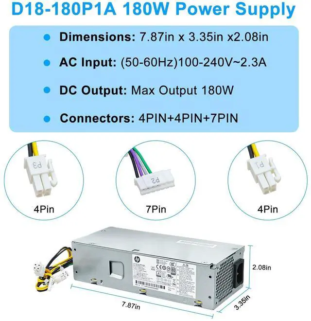Alt view image 4 of 5 - Upgraded D18-180P1A L08404-002 180W Power Supply L07658-003 PSU Compatible with HP ProDesk 400 G5 SFF 600 G3 SFF,901764-003 L07658-001 PA-1181-3HB DPS-180AB-30A 901765-003 D18-180P1A Power Supply