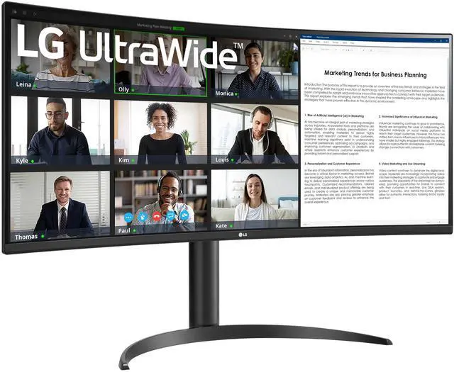 Alt view image 2 of 5 - LG 34WR55QK-B 34-inch UltraWide WQHD (3440 x 1440) Curved Computer Monitor, 100Hz, 5ms, HDR10, Reader Mode, HDMI, DisplayPort, USB Type-C, Tilt/Height Adjustable Stand, Black