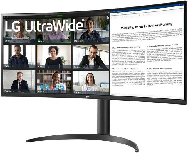 Alt view image 3 of 5 - LG 34WR55QK-B 34-inch UltraWide WQHD (3440 x 1440) Curved Computer Monitor, 100Hz, 5ms, HDR10, Reader Mode, HDMI, DisplayPort, USB Type-C, Tilt/Height Adjustable Stand, Black