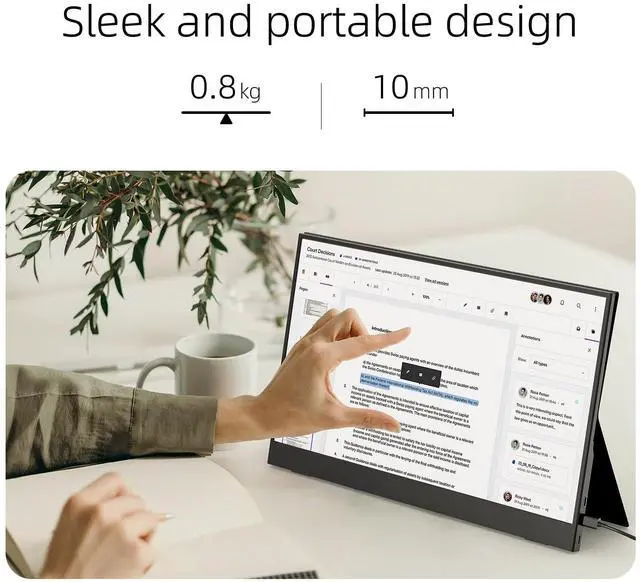 Alt view image 3 of 5 - Portable Monitor Touchscreen for Laptop, 15.6'', 1080P, LCD Display, 60Hz, Desk Stand, HDMI/USB-C Connect, Lightweight for Travel, with Magnetic Cover