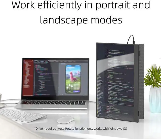 Alt view image 4 of 5 - Portable Monitor Touchscreen for Laptop, 15.6'', 1080P, LCD Display, 60Hz, Desk Stand, HDMI/USB-C Connect, Lightweight for Travel, with Magnetic Cover