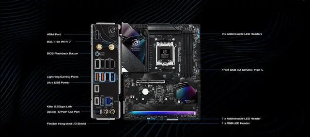 Alt view image 5 of 5 - ASRock AMD B850 Phantom Gaming Riptide WiFi 7 Socket AM5 Ryzen DDR5 8000 MHz 256GB ATX Motherboard M.2 SATA3 6.0 Gb/s PCIe 5.0