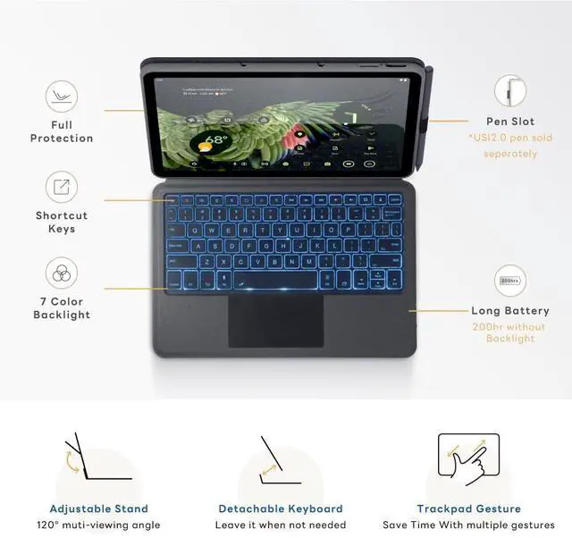 Alt view image 2 of 5 - EIP Google Pixel Tablet Bundle Plus : Keyboard Case, USI2.0 Stylus, Pixel Tablet Paper-Feel Screen Protector